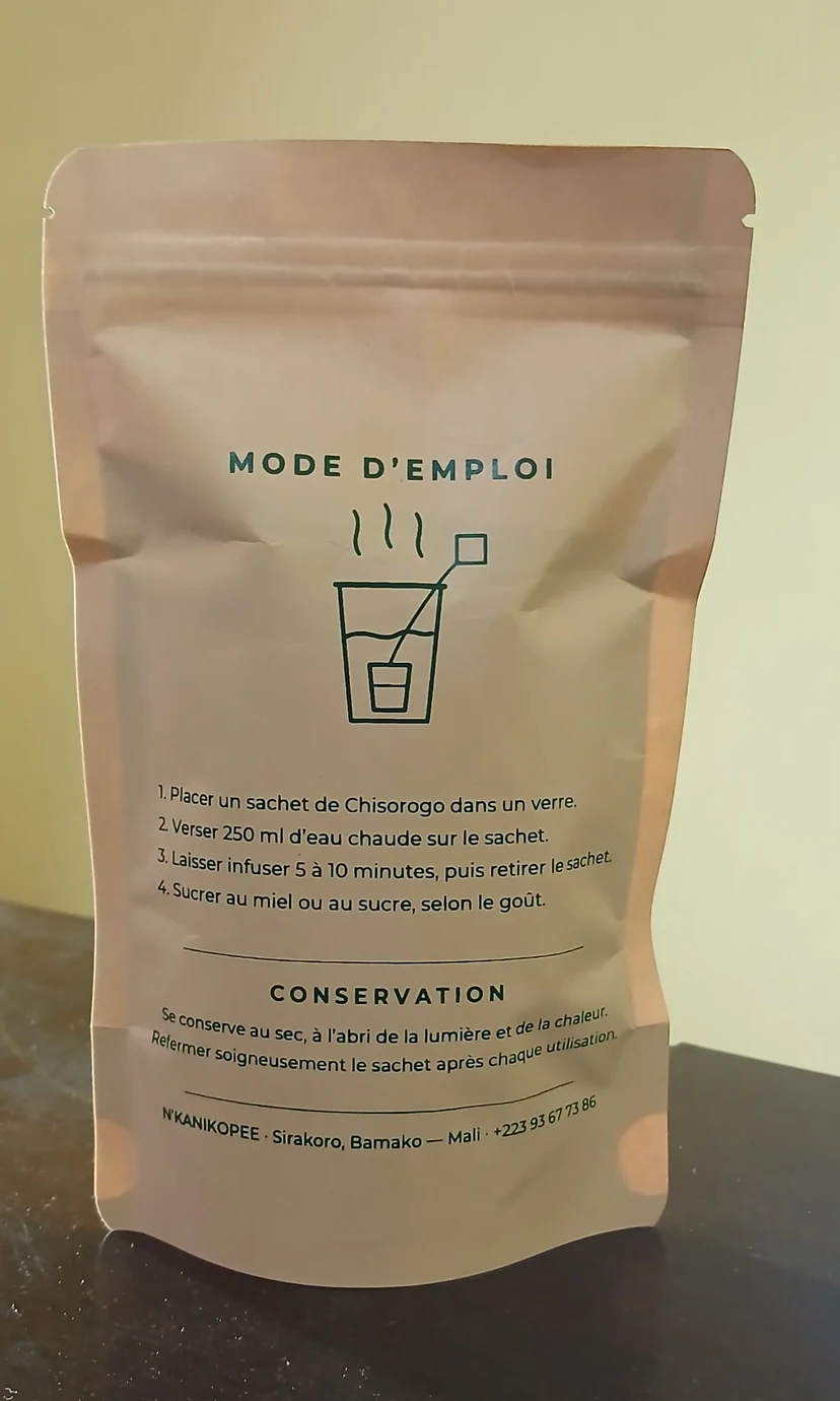 Dos du sachet avec les indications de préparation et de conservation